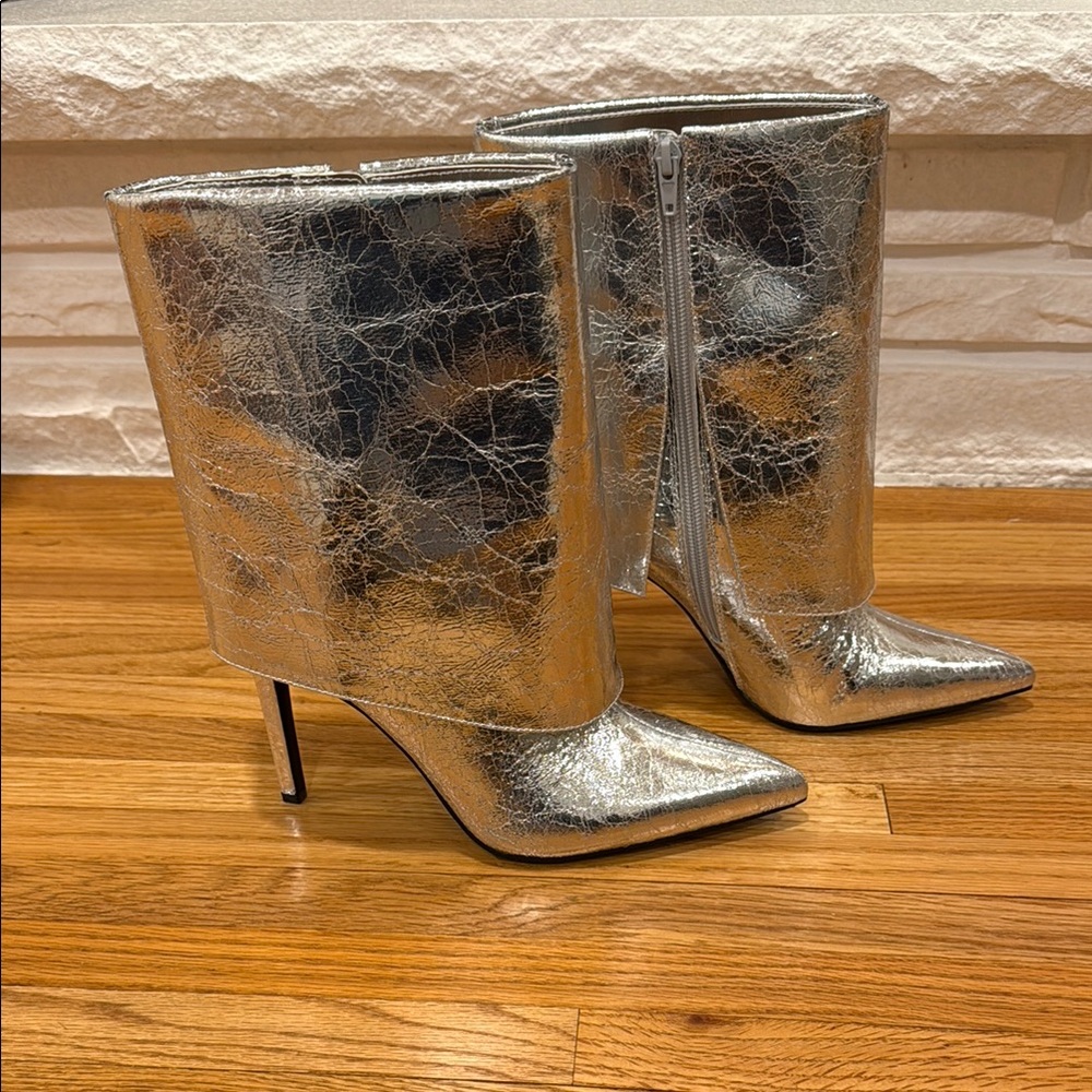 INC International Concepts Shiny Silver Heeled Boots